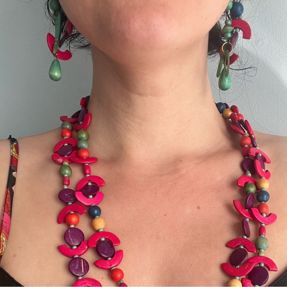 Colorful Wooden Black Jewelry Set